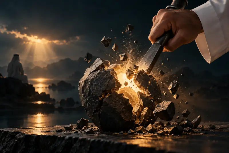 شخص يواجه ظله المتضخم على جدار ويرفع في وجهه ورقة أدلة